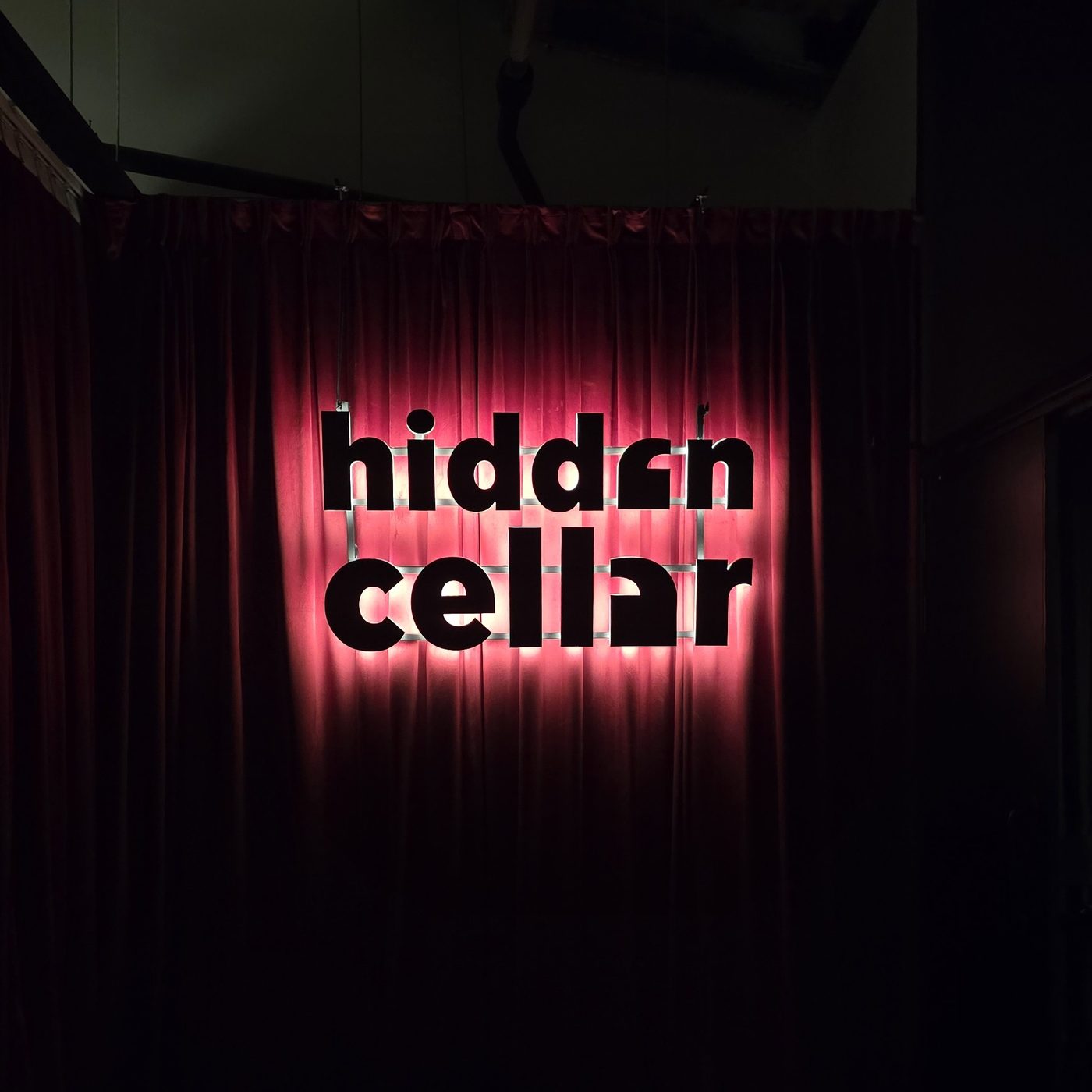 Hidden Cellar acrylic backlit hanging sign